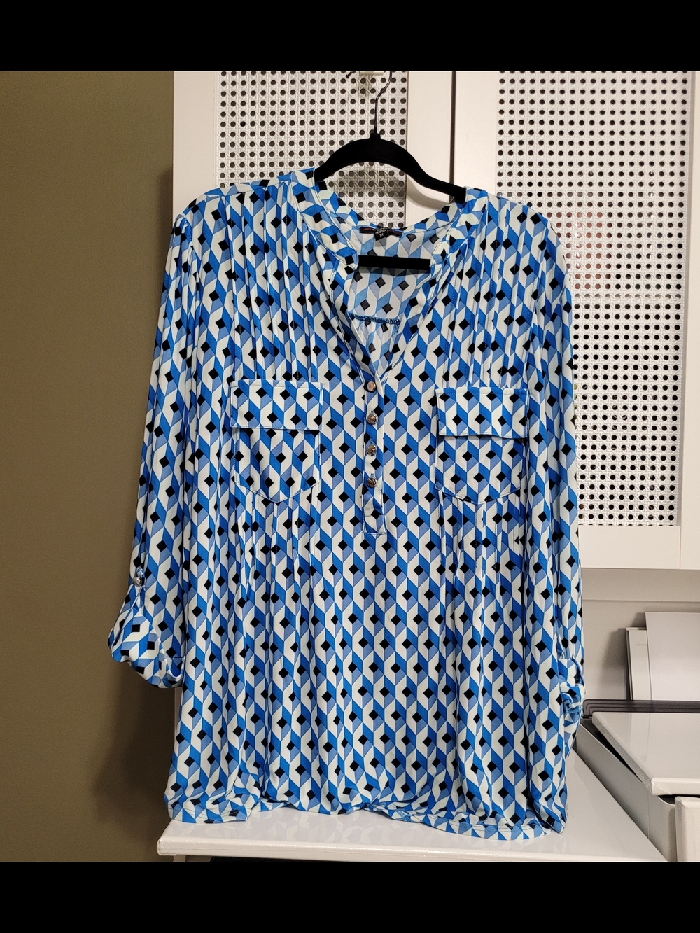 Cocomo Blue & White Geometric Print Tunic Blouse